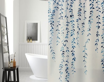 Dünner Duschvorhang in Blauen Reben 185x180 cm Zartes lineares Design Serene Badezimmer Dekor Einfach zu hängen Licht Botanisches Thema