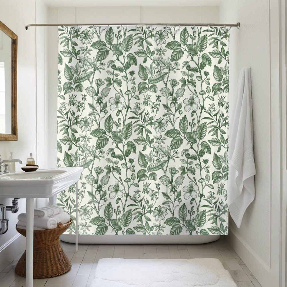 Green Botanical Shower Curtain 71x74 Inch Lush Plant Design Serene