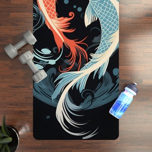 Tappetino da yoga in gomma Koi Yin Yang, in microfibra premium, confortevole, con superficie spessa, design unico, supporto antiscivolo per stretching e fitness immagine 6