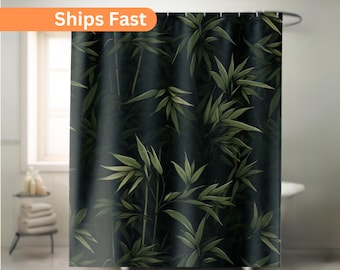 Contrast Bamboo Shower Curtain Bathroom Decor Housewarming Gift Minimalist Pattern Modern Design Green Leaf Pattern