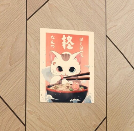 Ramen Cat Poster: Retro Japanese Kitchen Art (Digital Download)