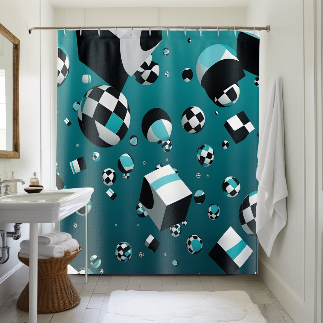 3D Geometric Shower Curtain Trendy Home Decor Unique Bathroom Etsy