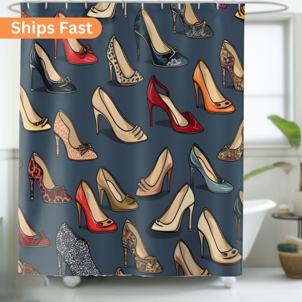 High Heel Shower Curtain Abstract Bath Decor Shoe Pattern Unique Design