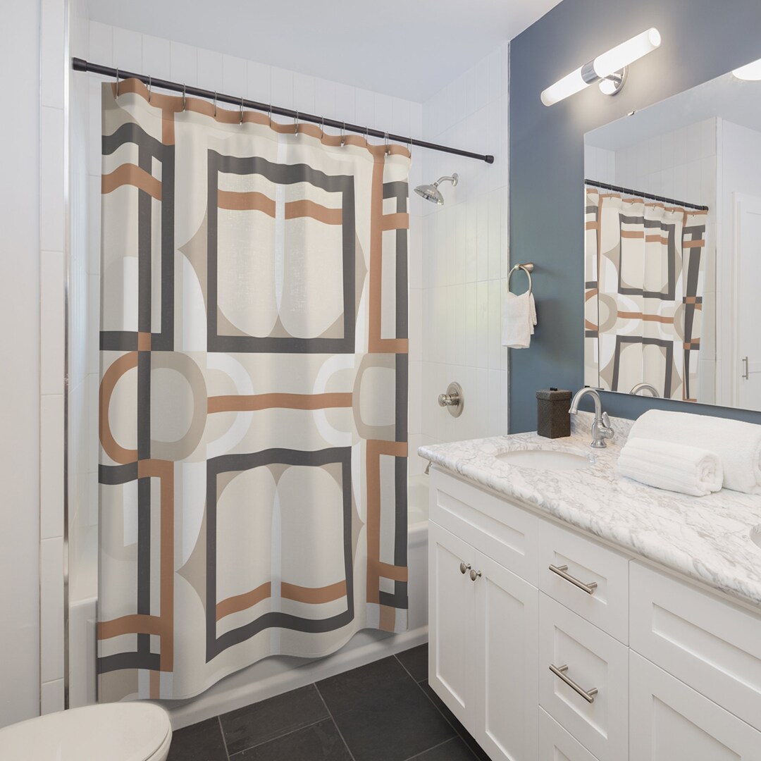 Minimalist Neutral Shower Curtain Housewarming Gift Bathroom Etsy