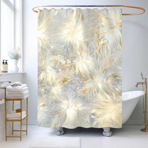 Shower Curtains Designer Bathroom Decor Beautiful Polyester Abstract Aesthetic Housewarming Gift Long Bath Accessory Cream and Gold