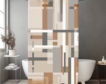 Modern Pixel Shower Curtains Housewarming Gift Home Decor Bathroom Decor Minimalist Pattern Modern Design Neutral Earth Tone Colors