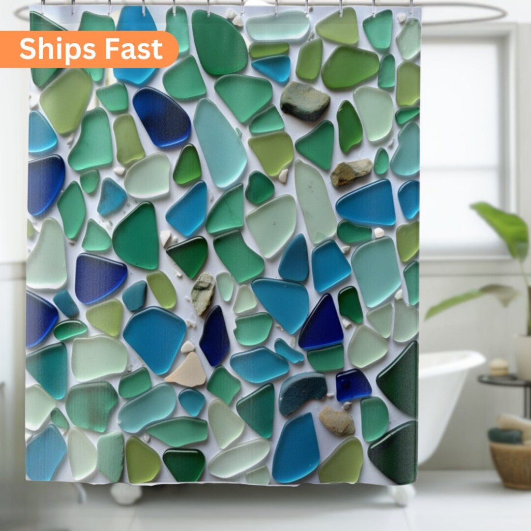 Seaglass Shower Curtain Bath Decor Unique Beach Pattern Quality Water