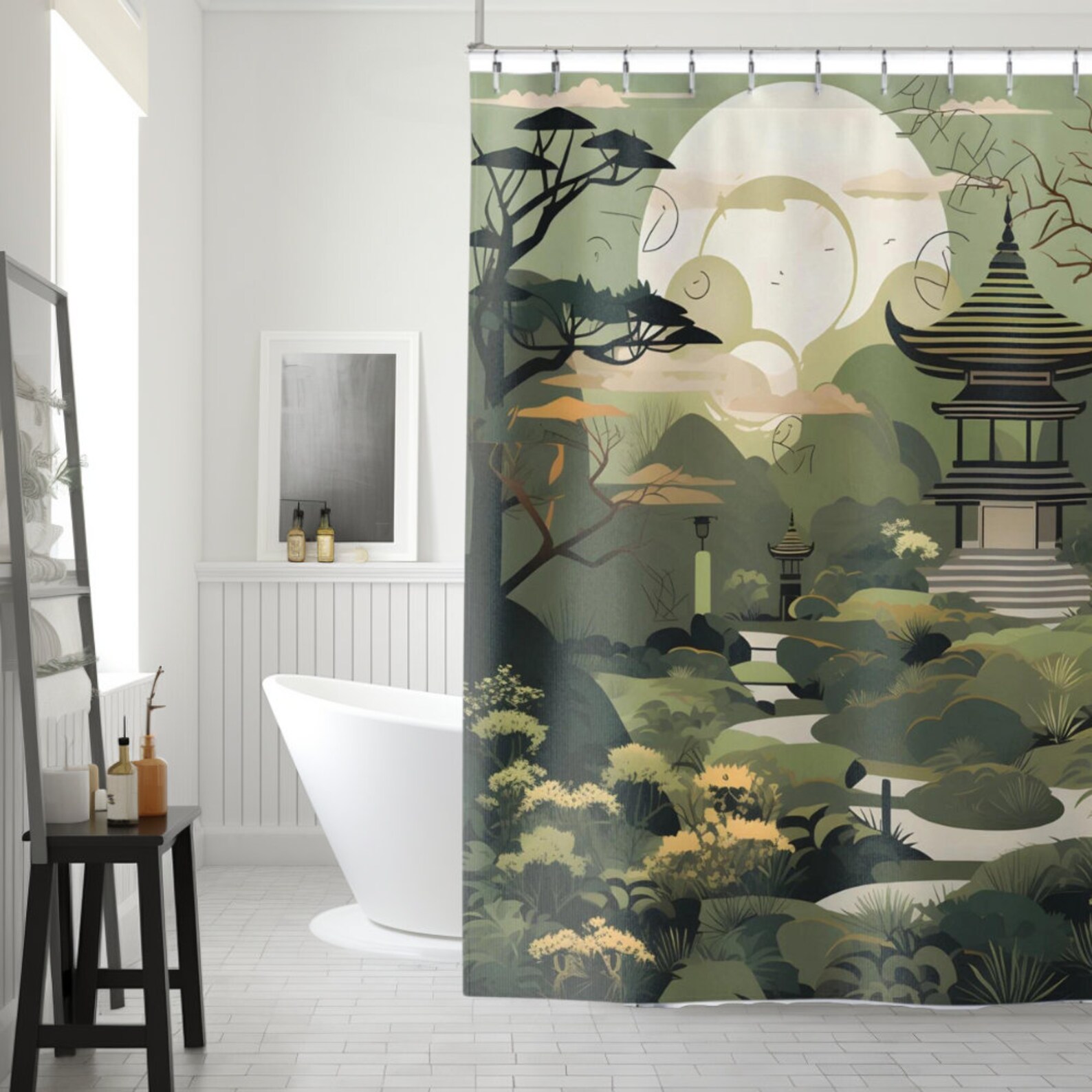 Tranquil Garden Shower Curtain Japanese Home Decor Unique Bathroom