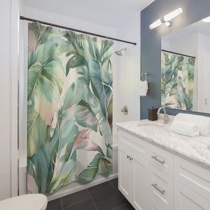 Tropical Leaves Shower Curtain: Modern Floral Bathroom Decor