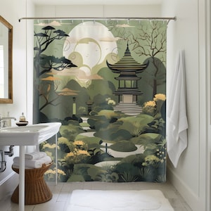 Tranquil Garden Shower Curtain Japanese Home Decor Unique Bathroom Polyester Waterproof Accessory