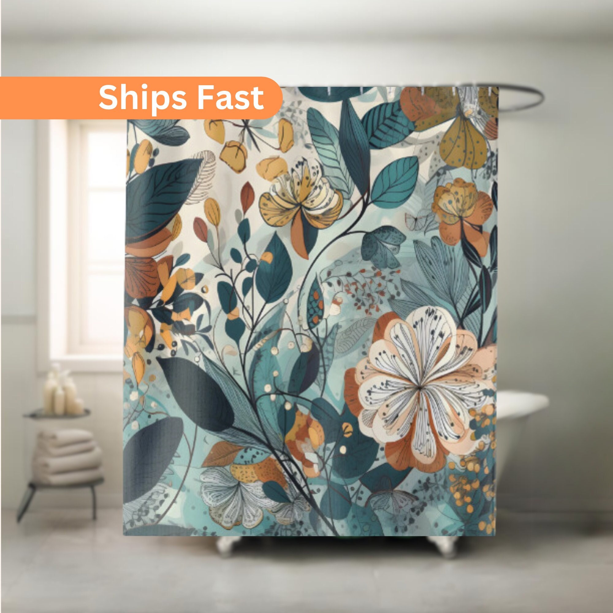 Abstract Forest Shower Curtain Bathroom Decor Housewarming Gift Minimalist Pattern Modern Design Fall Pattern