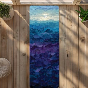 Microfiber Suede Rubber Yoga Mat Ocean Stained Print 24 x 68