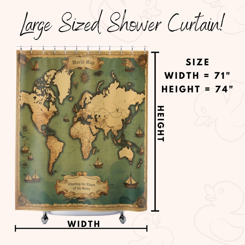 World Map Shower Curtain Atlas Geographic Home Decor Unique Vintage ...