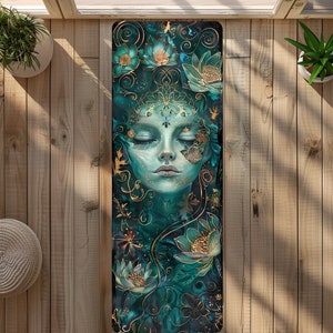 Zen Floral Yoga Mat Serene Face Design Tranquil Meditation Mat