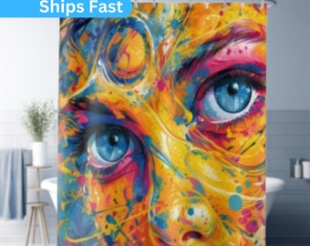 Cortina de ducha con retrato abstracto colorido: decoración de baño resistente al agua