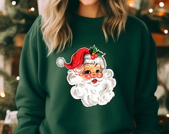 Bluza z kapturem Vintage Santa, Bluza z kapturem Santa, Bluza z kapturem Vintage Santa z okrągłym dekoltem, Bluzy rodzinne - Bluza z okrągłym dekoltem unisex
