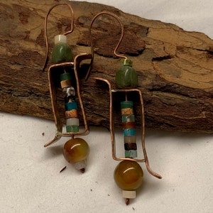 Copper Box Beaded Earrings