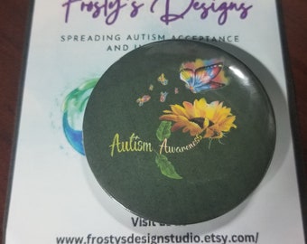 Autism Awareness Sunflower Butterfly Pin Button Vibrant Gift  Growth Acceptance for Advocates Allies neurodivergent enamel pin