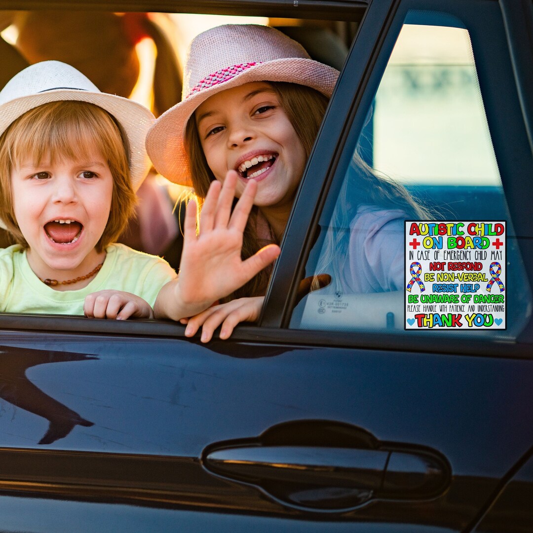 Autistic Child on Board Medical Alert Square Sticker for Outdoors
