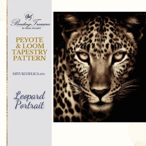 LEOPARD PORTRAIT| Peyote Tapestry Pattern, Loom Tapestry Pattern, Even count peyote, Peyote Pattern, Delica pattern, Large Loom Pattern