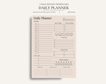 Undated Daily Printable Planner | Minimalist Printable Planner | To Do List | Daily Schedule | A4/US Letter Sizes | Notes