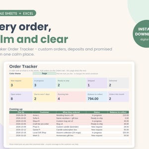 Individuelle Auftragsverfolgung für Google Sheets und Excel, Bestellübersicht für Kleinunternehmen, Anzahlungs- und Fälligkeitsterminverfolgung für Hersteller