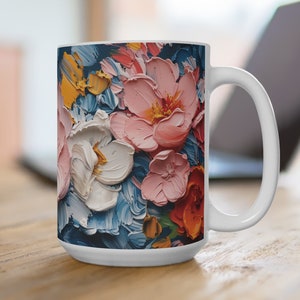 Floral Painting Mug, Large Coffee Mug, Floral Mug for Mom, Mug with Flowers Gift for Grandma, Botanical Tea Mug for Friend, Big Coffee Mug