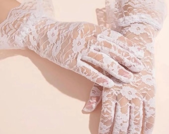 Elegant White Lace Gloves - Bridal Wedding Accessories | Vintage Floral Design | Victorian Inspired Formal Gloves