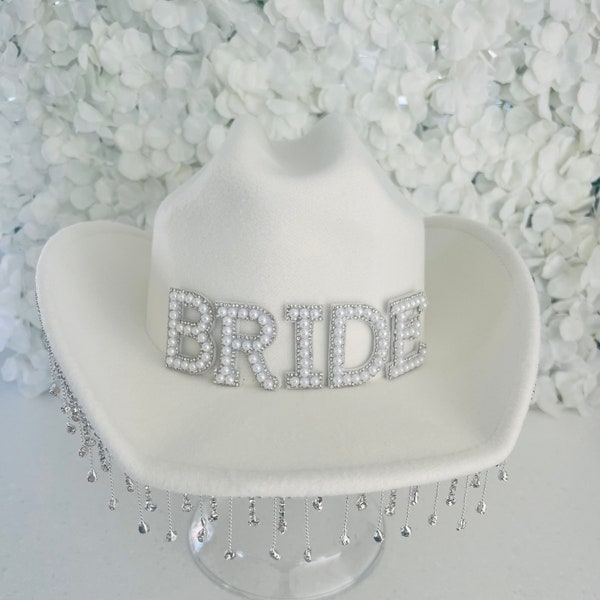 Bride Cowboy Hat | Rhinestone Tassel Hat | Hen Party Hat | Personalised Cowboy Bride Hat