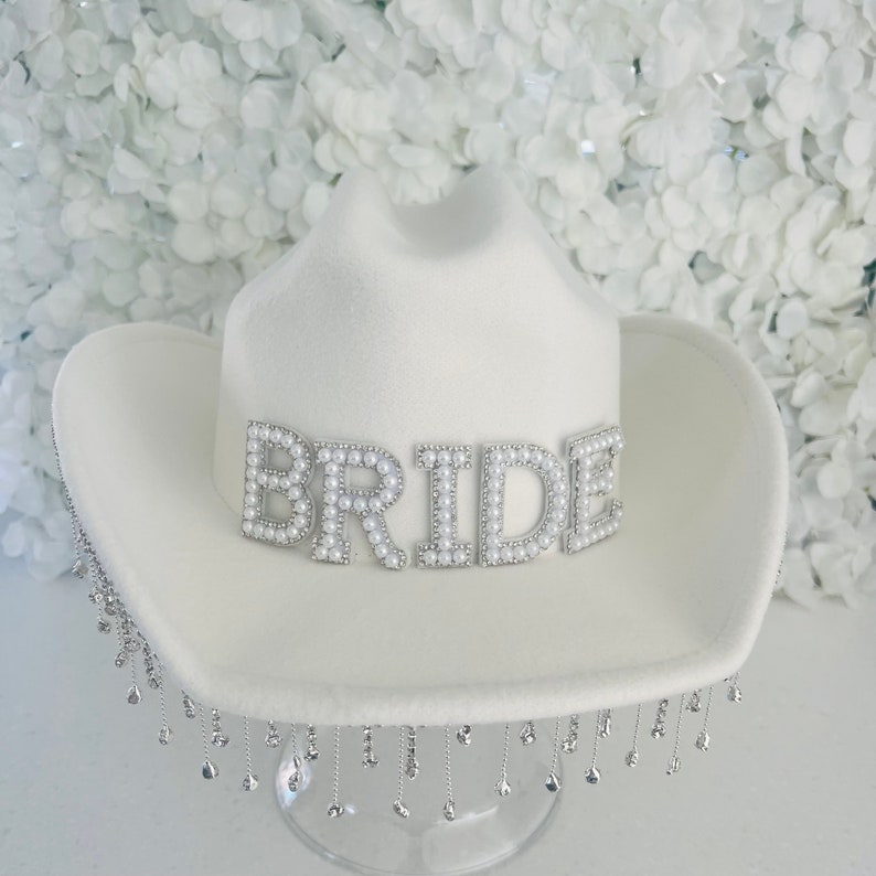 Bride Cowboy Hat Rhinestone Tassel Hat Hen Party Hat Personalised Cowboy Bride Hat BRIDE