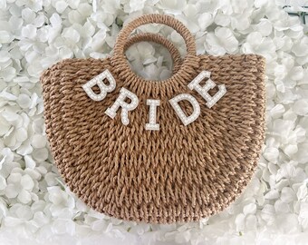 Personalised Bride Straw Beach Bag: Honeymoon Gift