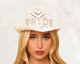 Bride To Be Cowgirl Hat | Pearl Cowboy Hat | Bride Straw Hat | Personalised Bridal Hat | Hen Party Accessories Last Rodeo