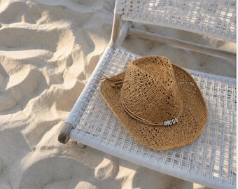 Bride To Be Cowgirl Hat | Pearl Cowboy Hat | Bride Straw Hat | Personalised Bridal Hat | Hen Party Accessories Last Rodeo