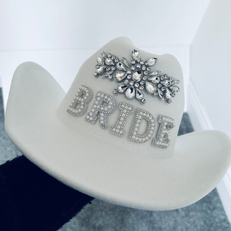 Bride Cowboy Hat Rhinestone Tassel Hat Hen Party Hat Personalised Cowboy Bride Hat No Tassells