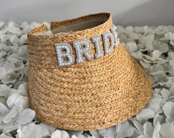 Bride Straw Visor: Pearl Embellished Bridal Party Hat