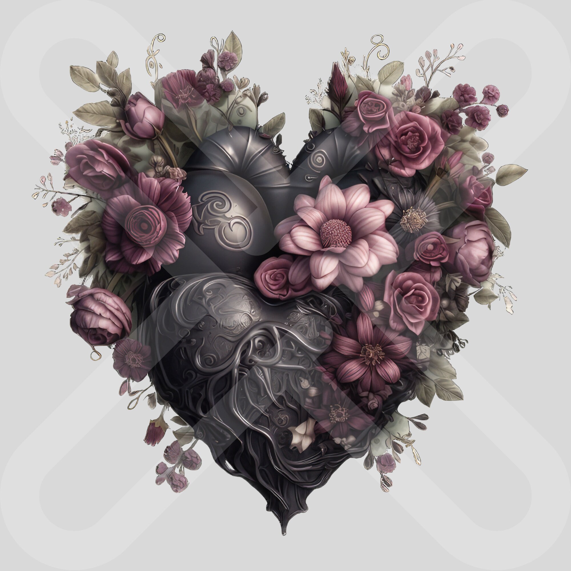 Gothic Floral Heart Clipart Floral Heart Clip Art Flower Heart - Etsy