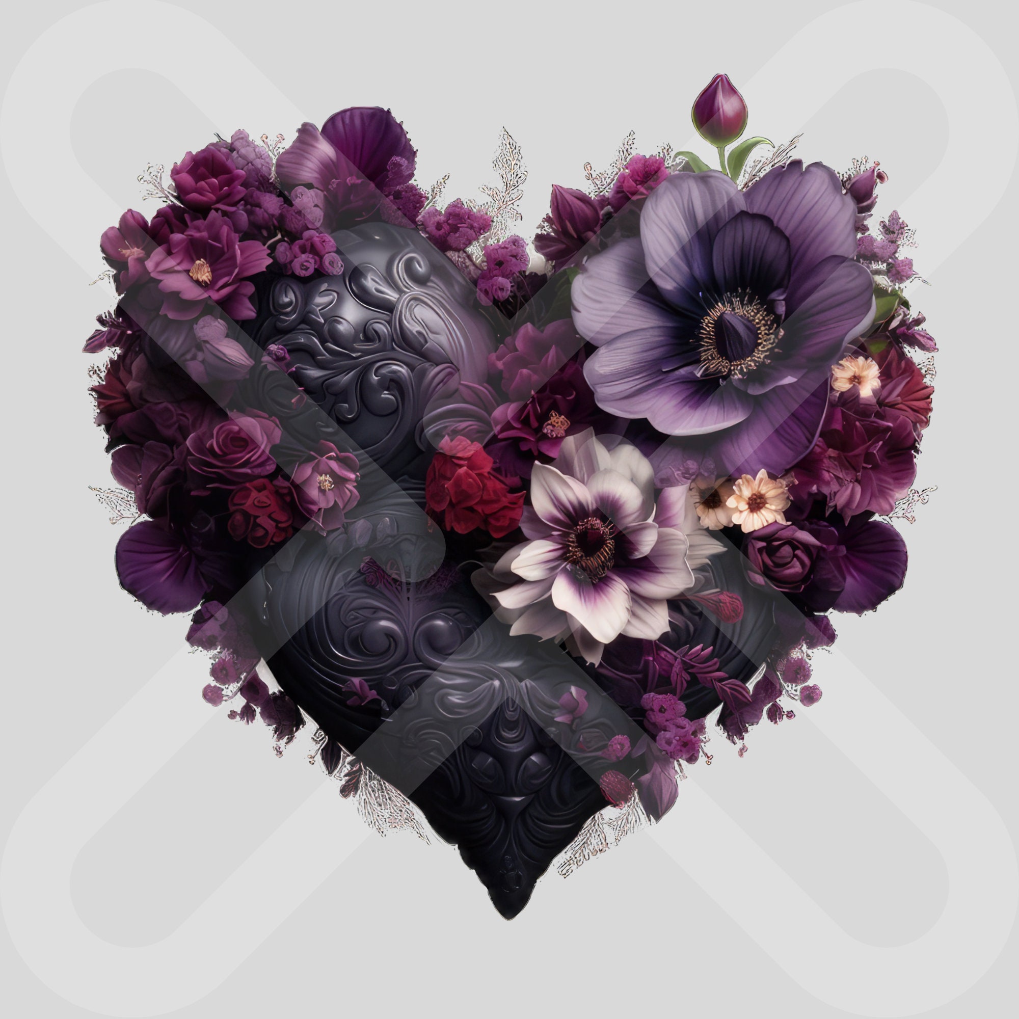 Gothic Floral Heart Clipart Floral Heart Clip Art Flower Heart - Etsy