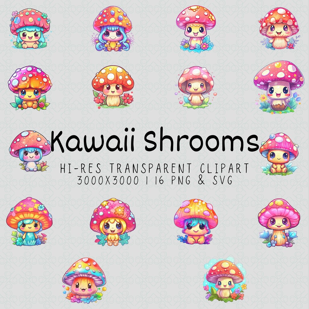 Kawaii Mushroom Clipart Cute Shroom Clip Art PNG Cute Cartoon Etsy