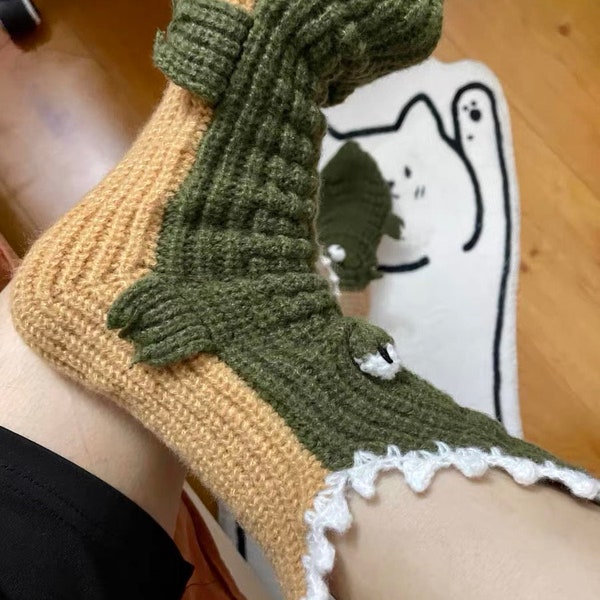 Crikey| finished product Crocodile Socks Funky | Animal socks| funny sock | happy sock Kawaii Knitted Thick 'Animal Shaped' Socks Cool Socks