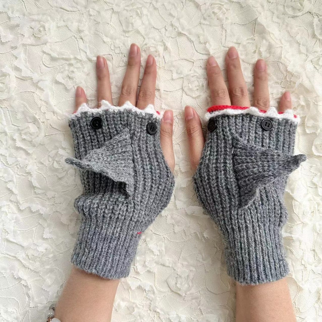 Crocheted Fingerless Shark Gloves, Kids Shark Gloves, Adult Shark