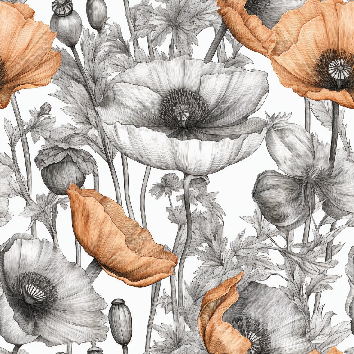 California Poppies Seamless Pattern Digital Paper Set - Instant ...