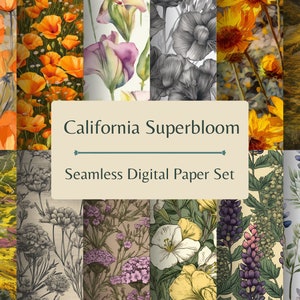 California Superbloom Wildflower Seamless Pattern Digital Set - Instant Download - Printable Backgrounds & Textures by DesignCaliforniaShop