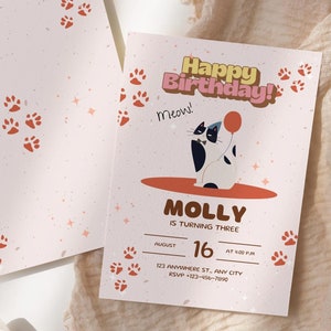 Cat birthday invitation, Cat lover invitation, Editable Kitty Cat Birthday Template, Baby Pink Girl Invite, Cat Party, Cat Themed Invite