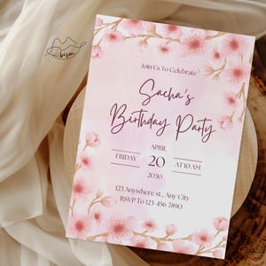 Cherry Blossom Invitation, Girl Birthday Party, Spring invitation, Editable sakura cherry blossom invite, Japanese pink floral