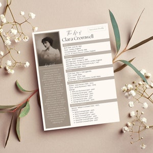 Modello di pagina del profilo degli antenati/Riepilogo degli antenati – Inserto raccoglitore genealogico – Modificabile in CANVA – Download istantaneo –STAMPABILE