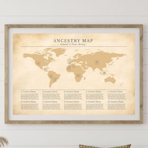 Detailed Ancestry Map Poster Template | Vintage World Map | Wall Art | DNA Chart | Beginner Friendly | Instant Download | Editable in CANVA