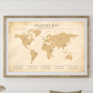 Ancestry Map Poster Template | Vintage World Map | Wall Art | Ancestry DNA Chart | Beginner Friendly | Instant Download | Editable in CANVA