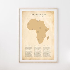 Detailed Ancestry Map Poster Template | Vintage Africa Map | Wall Art | DNA Chart | Beginner Friendly | Instant Download | Editable in CANVA