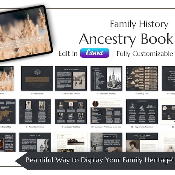 Ancestry Book Template | Genealogy Gift – Instant Download – Family History Book – Beginner Friendly – Editable in CANVA – PRINTABLE