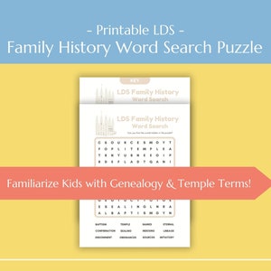 LDS Kids and Youth Family History Temple Word Search Genealogy Puzzle